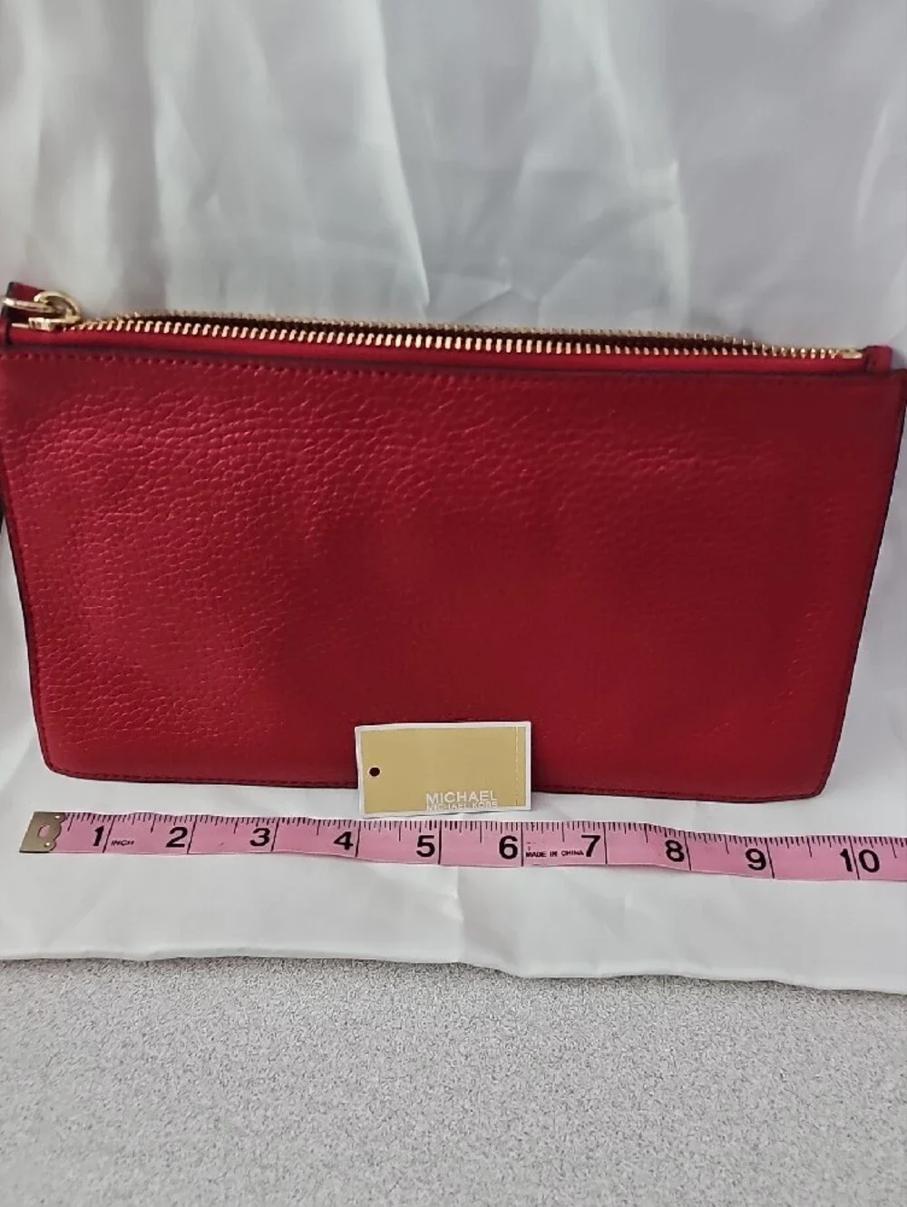 Michael Kors Red Pebbled Leather Wristlet Clutch with Gold Logo